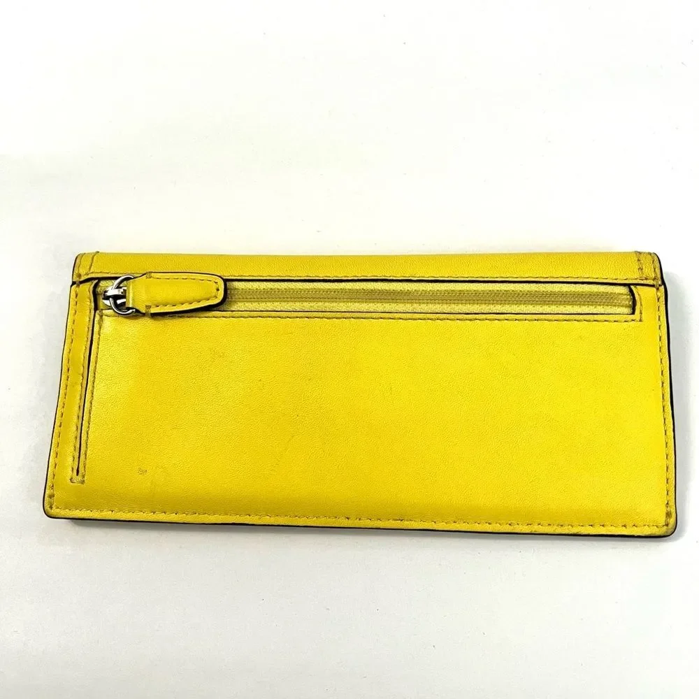 Coach Chartreuse Leather Long Slim Wallet with Silver Logo